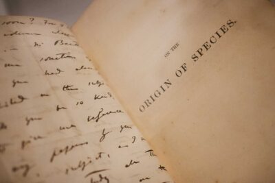 A photo of the title page of Charles Darwin's Origin of Species